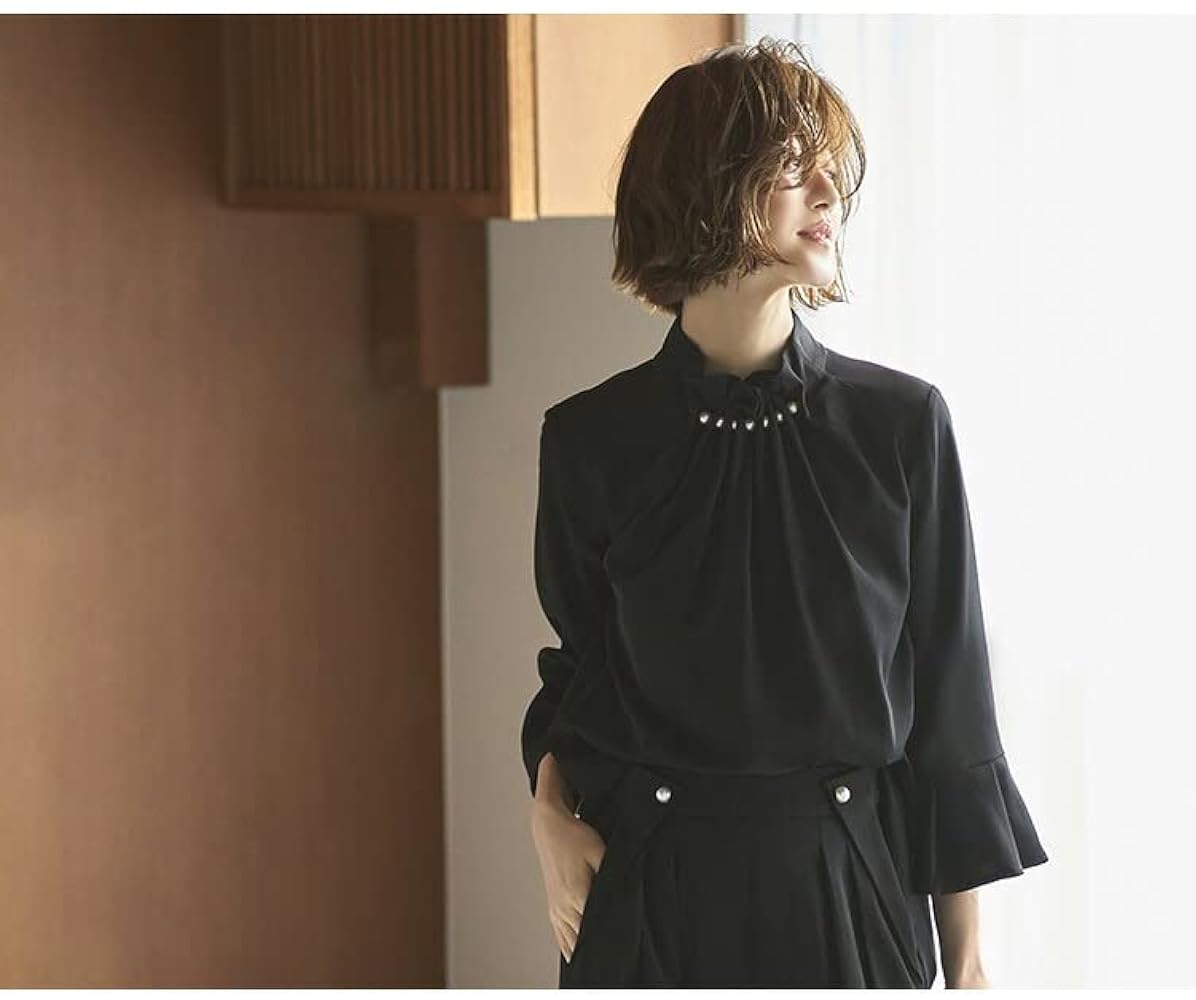 新品☆L♪パール調ネックブラウス＆パンツ上品セットアップ♪結婚式☆A195 バックパールブラウスセットアップ【2点セット】【WEB限定